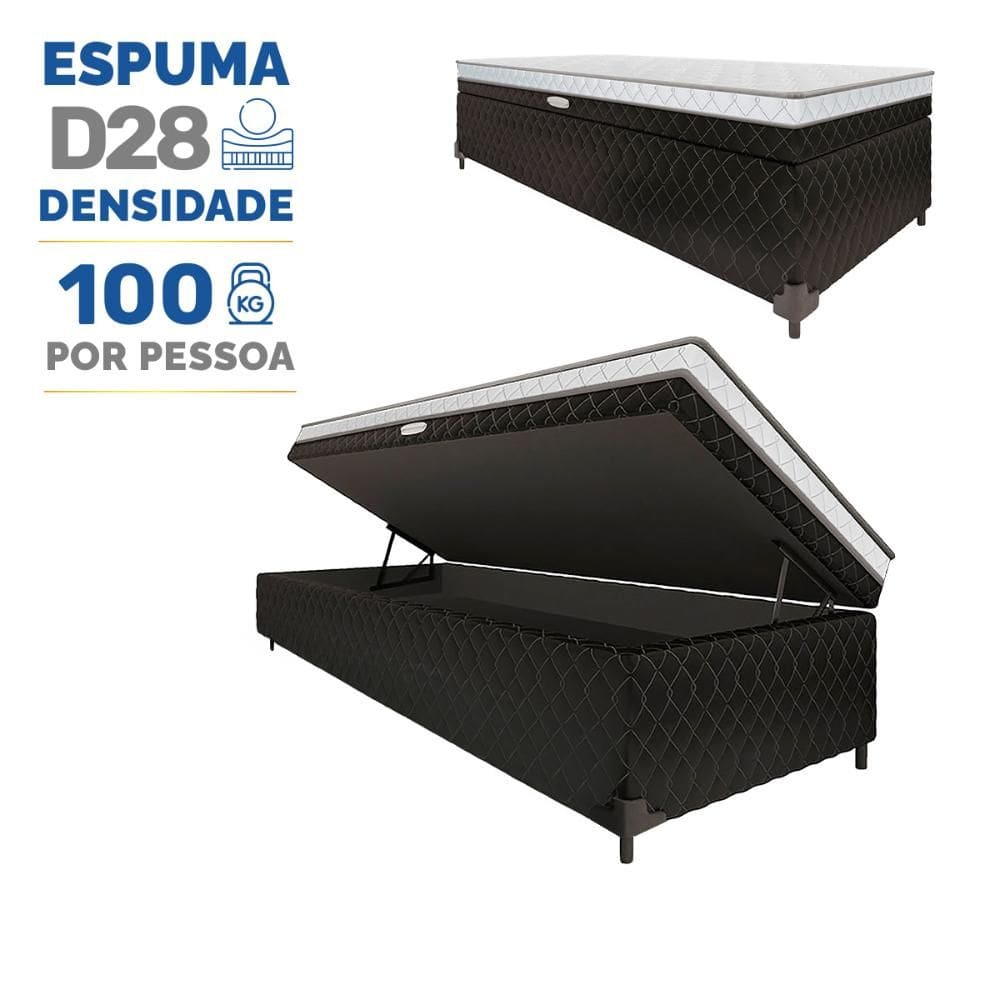 Cama Box Baú Conjugada de Espuma D28 Nappoli Solteiro 88cm