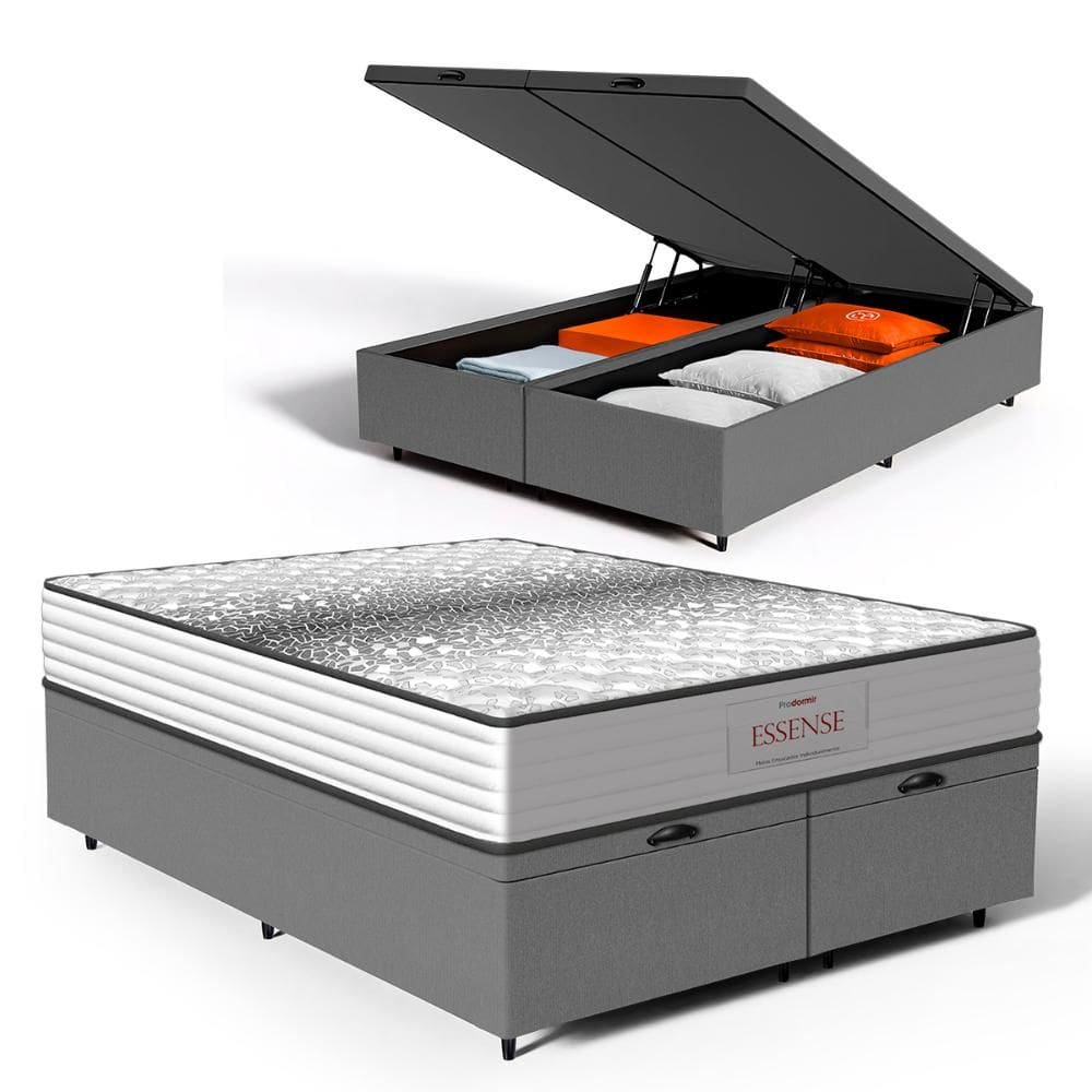 Cama Box Baú com Colchão de Molas Ensacadas Double Face Essence Probel Queen 158cm