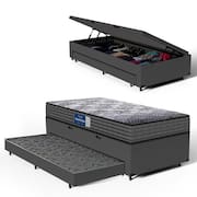 Cama Box Baú com Colchão de Espuma D60 Double Face Guarda Costas Comfort Force Probel + Auxiliar Solteiro 88cm