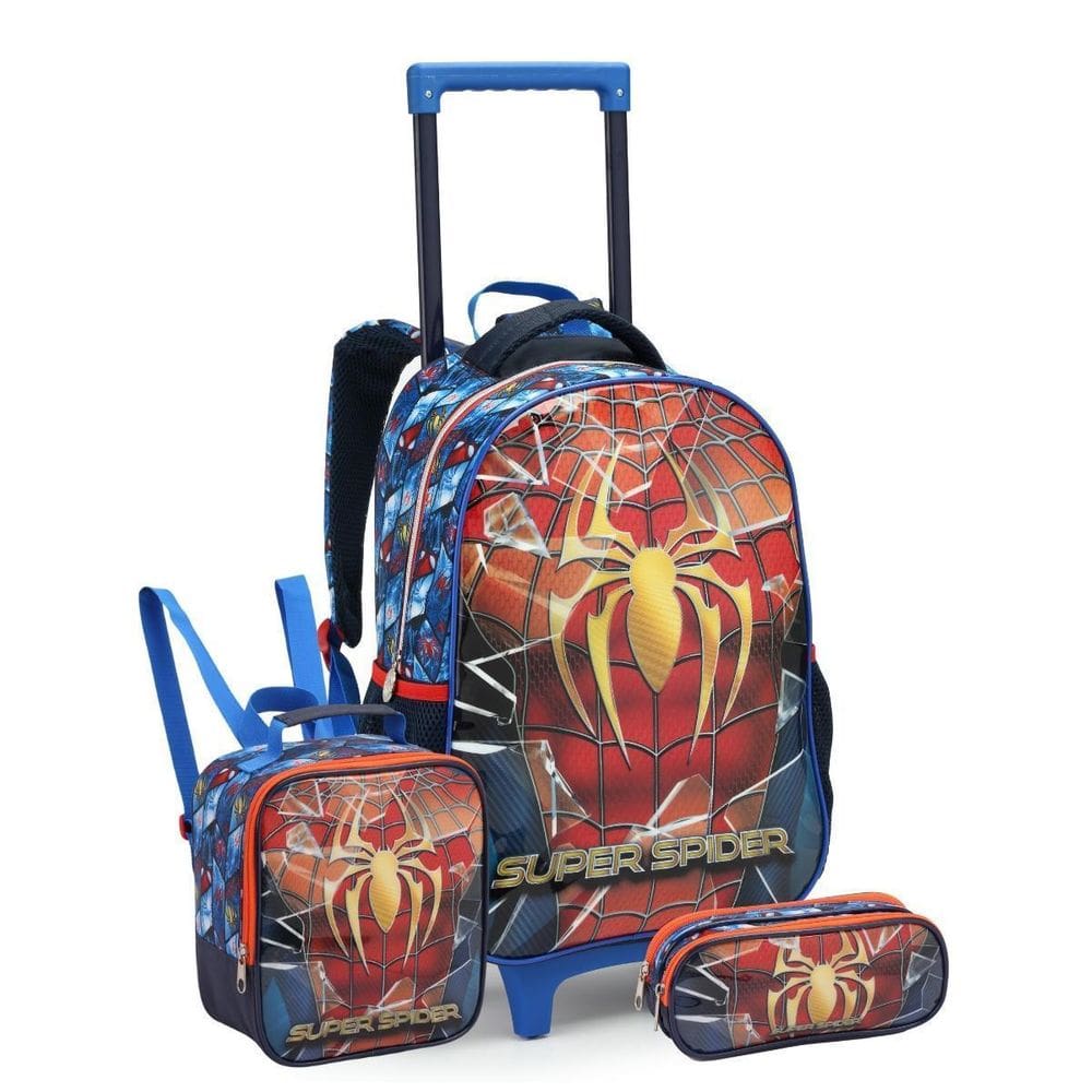 Kit Mochila Rodas 17 Spider Man Lancheira Térmica Estojo