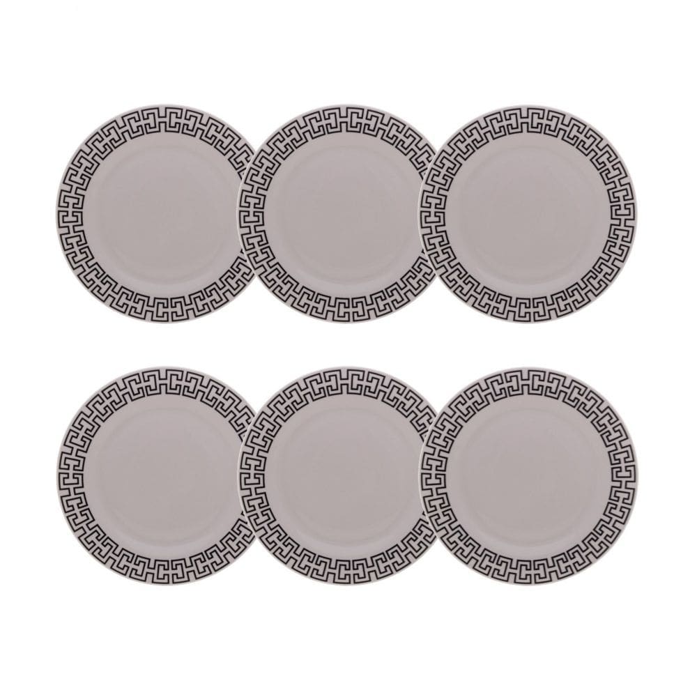 Cj 6 Pratos Rasos de Porcelana Branca C/Estampa Egypt 27cm Lyor