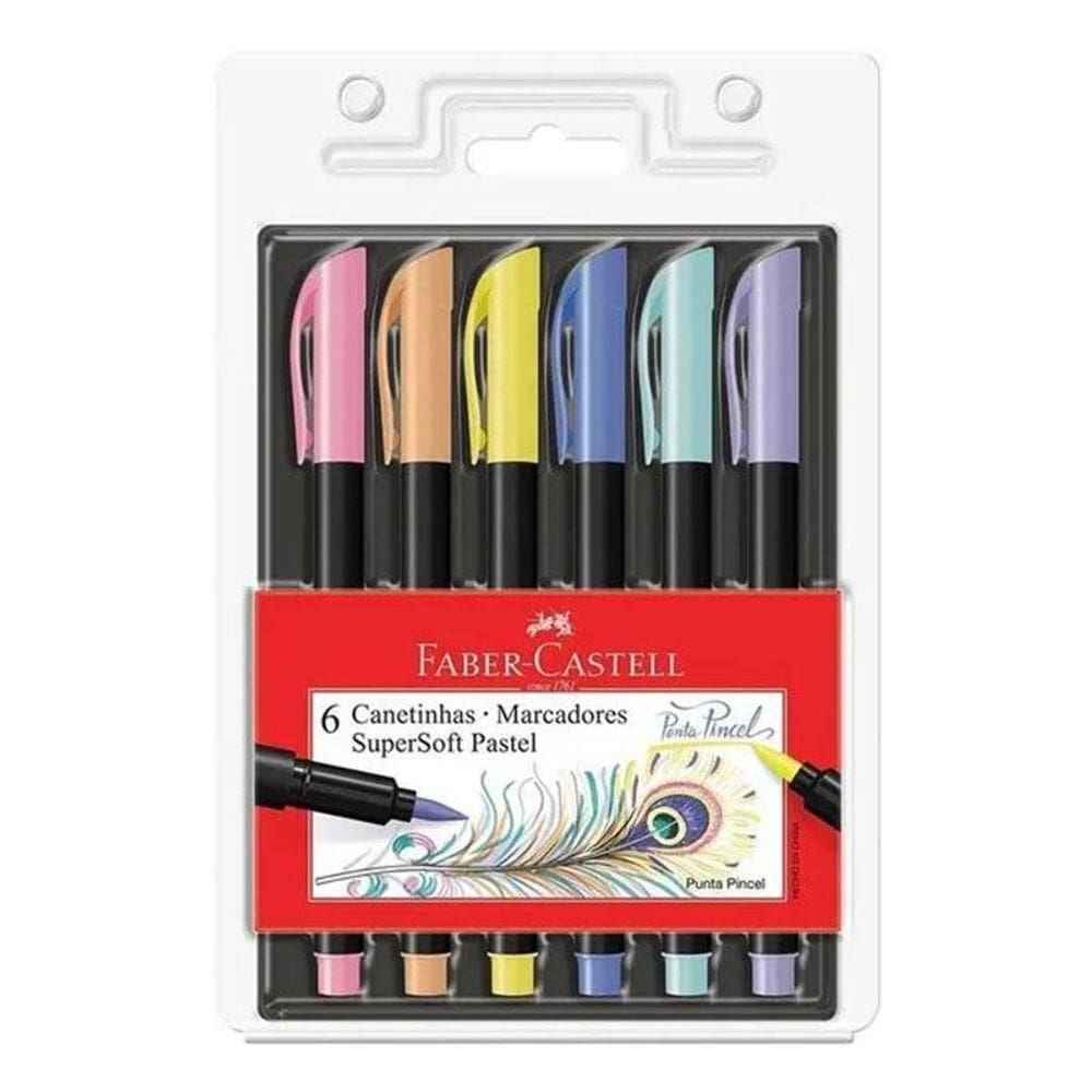 Caneta Hidrográfica Supersoft Brush 150706tpsoft 6 Cores Pastel - Faber Castell