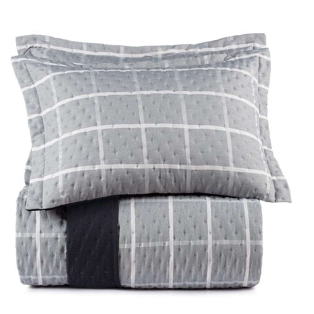 Jogo de Colcha King 3 Peças Altenburg Ultrawave  Chess Cinza