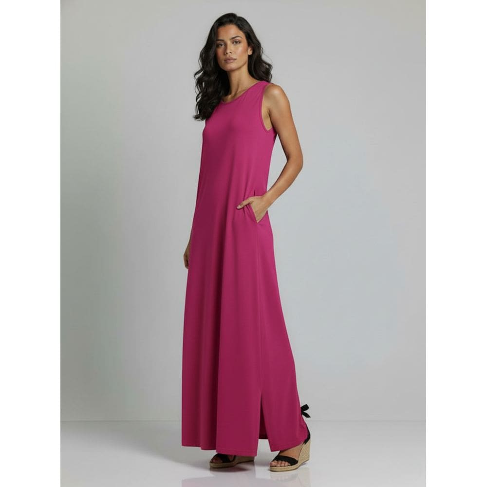 Vestido Longo Aveloz Viscolycra Soltinho com Bolso Fucsia