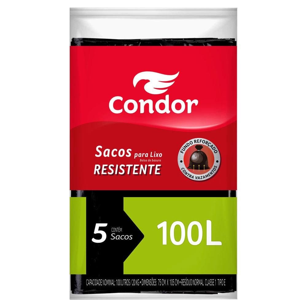 Saco para Lixo 100L Tipo E com 5 Unidades Condor 1467
