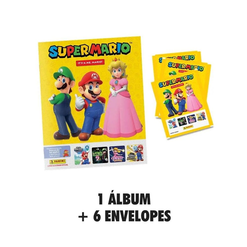 Super Mario 2026 - Álbum Capa Cartão + 6 Envelopes