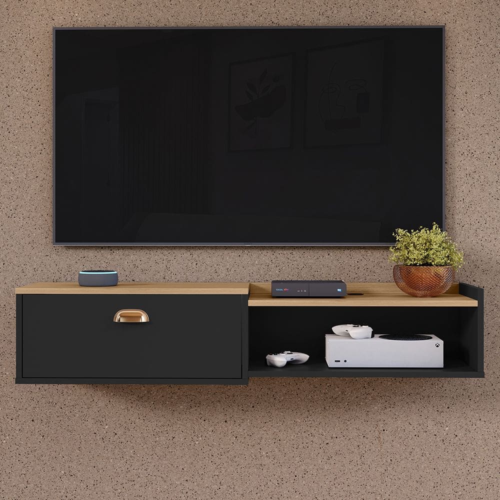 Rack Suspenso Multifuncional Home Parede 1.20 Estante TV 42” Bancada Flutuante México 1 Porta Nicho Sala Quarto