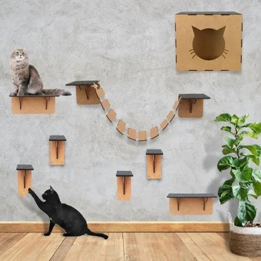 2X Parquinhos De Gato 8 Peças Kit Playground Mdf Com Nicho,
