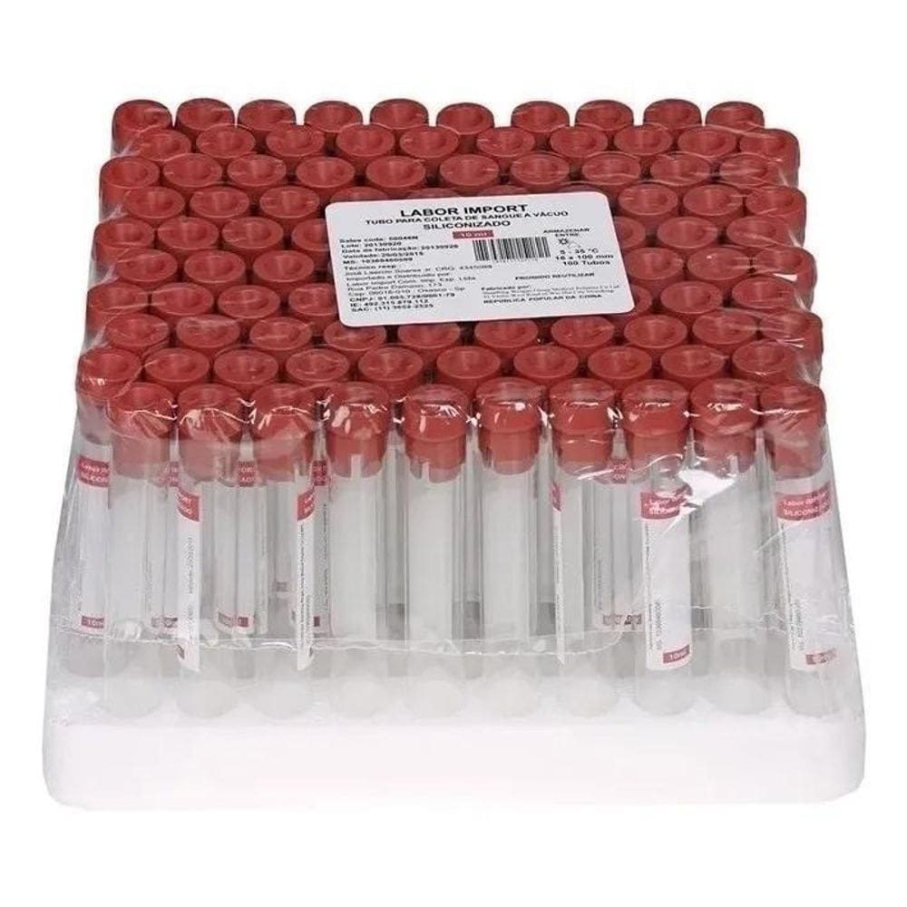 2X Tubo Coleta Sangue A Vácuo Siliconizado- Vermelho 10Ml C/