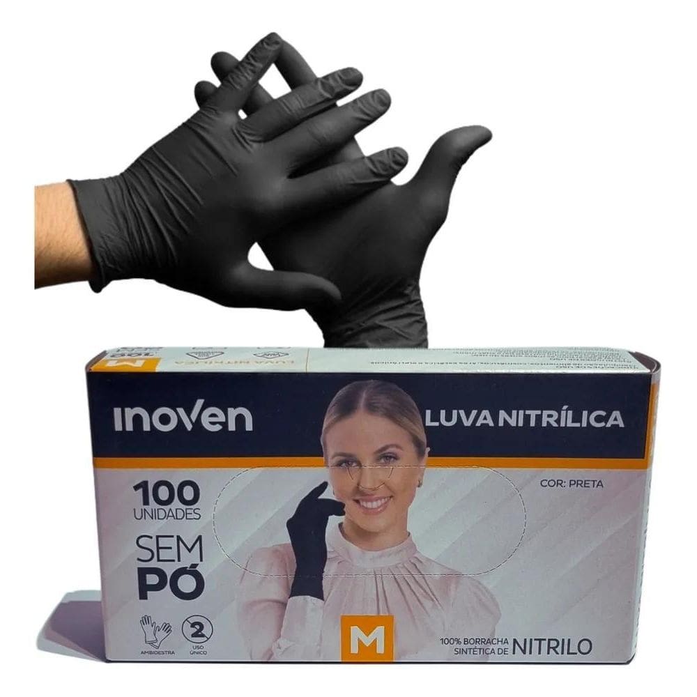 Luva Nitrílica Preta Inoven Tattoo/Tatuagem  P/M/G  Tamanho