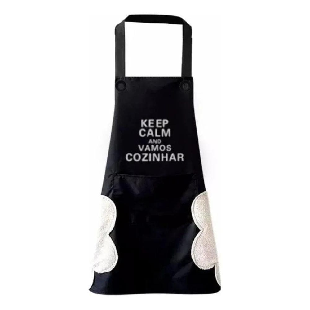 2X Avental Cozinha Seca Mãos Bolso Preto 68X70Cm