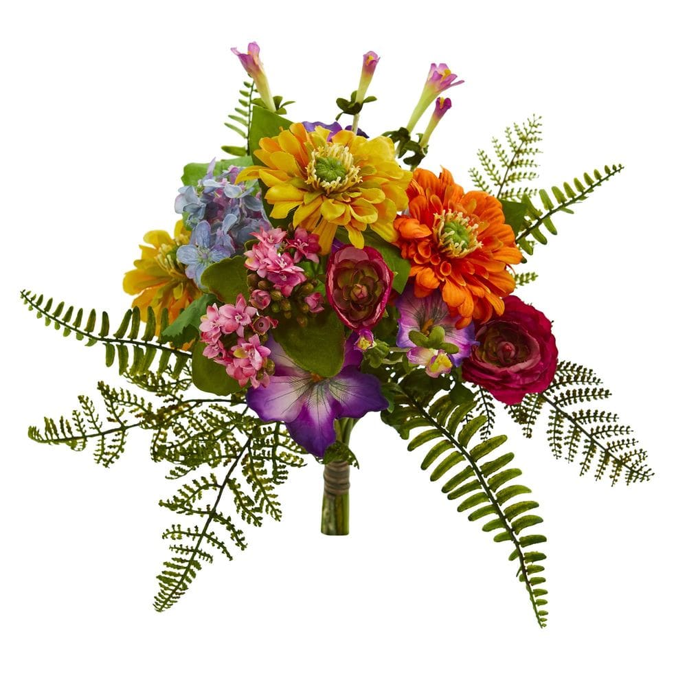 Arbusto artificial: flores mistas quase naturais de 33 cm (conjunto de 2)