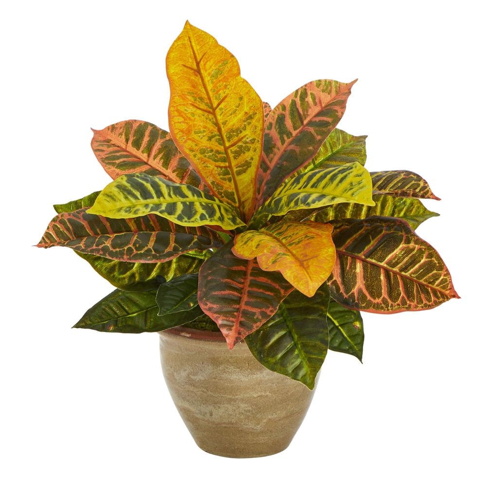 Planta Artificial Croton de Jardín Casi Natural 38 cm con Maceta de Cerámica