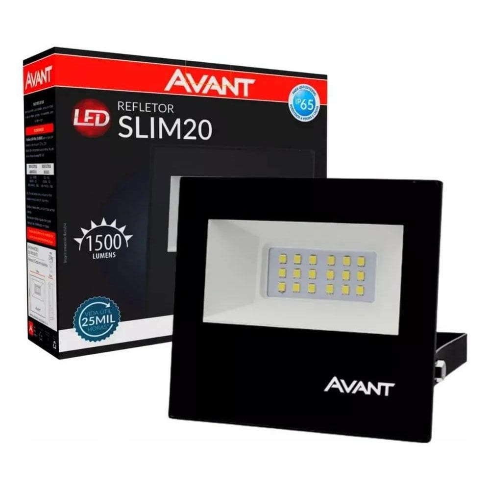 2X Refletor Led Slim 20W 6500K Branco Frio Ip65 A Prova D`Ág