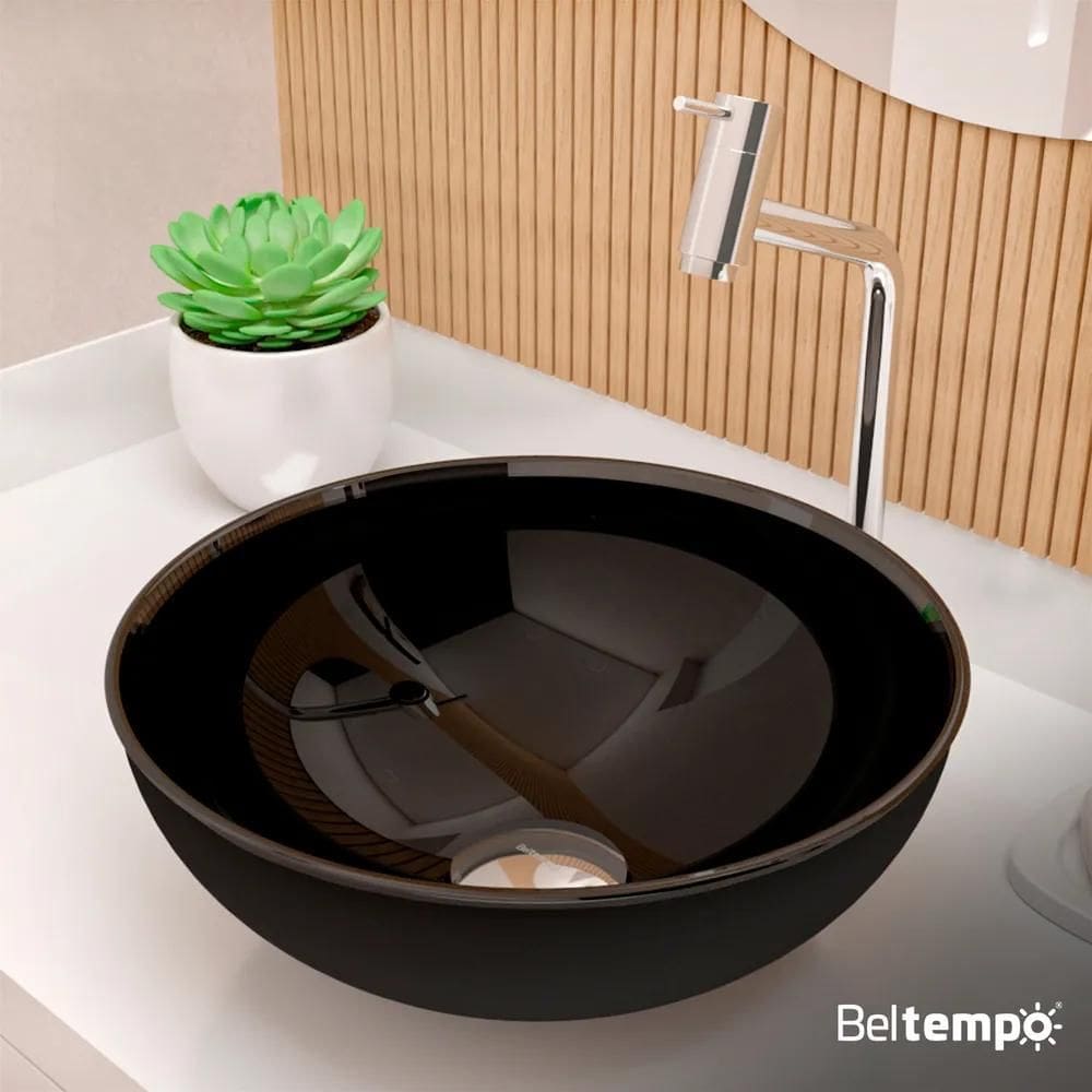 2X Cuba Pia De Apoio Sobrepor Vidro Redonda 29Cm Preta Ban