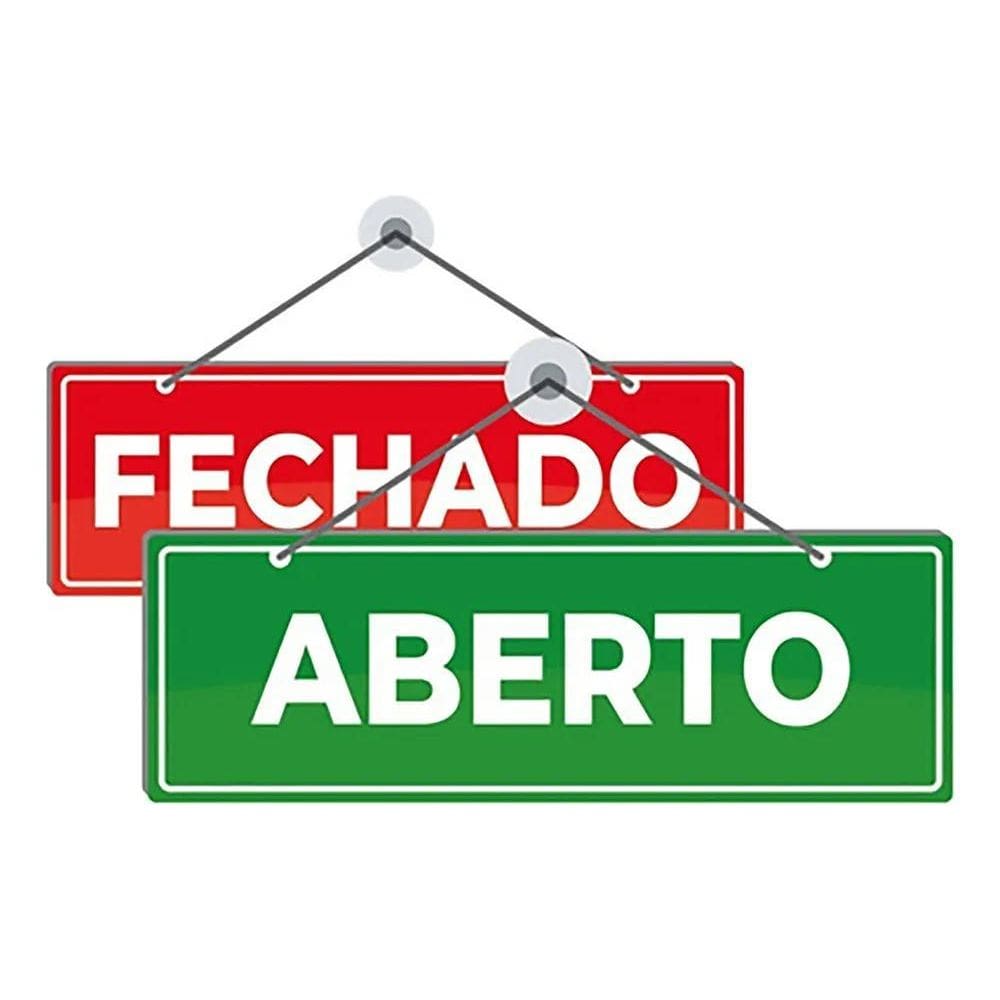 2X Plaquinha Aberto/ Fechado Para Comércio Loja Cordão Vento