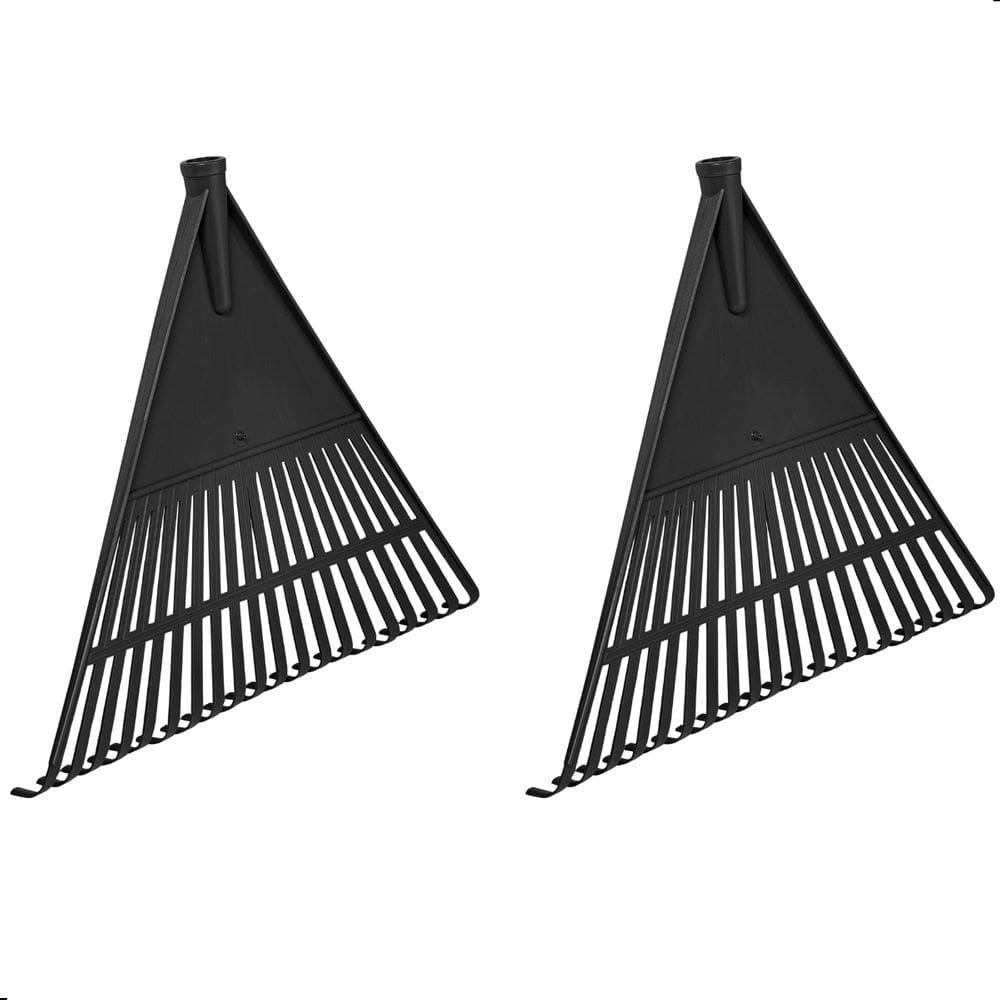 Kit 2 Vassouras Rastelo Plástico Preto Jardim Grama Sem Cabo