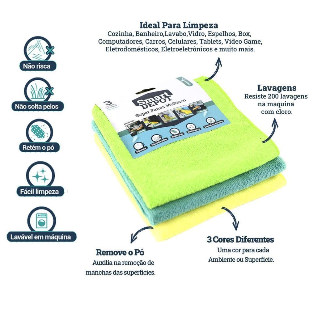 Kit 12 Pano Mágico Microfibra Flanela Seco Anti-Risco 35X35