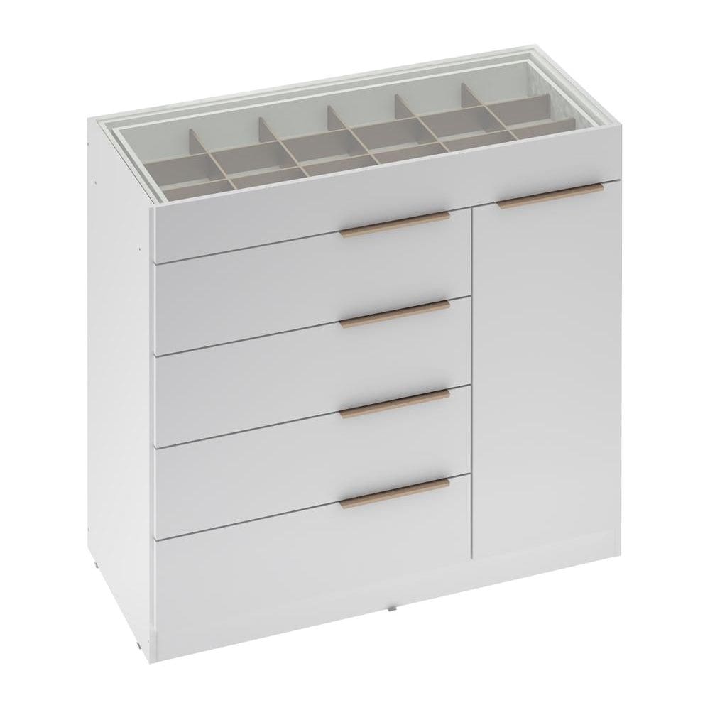 Comoda Porta Joia Tampo Vidro 5 Gavetas Corrediças Telescopicas Lume Demartez