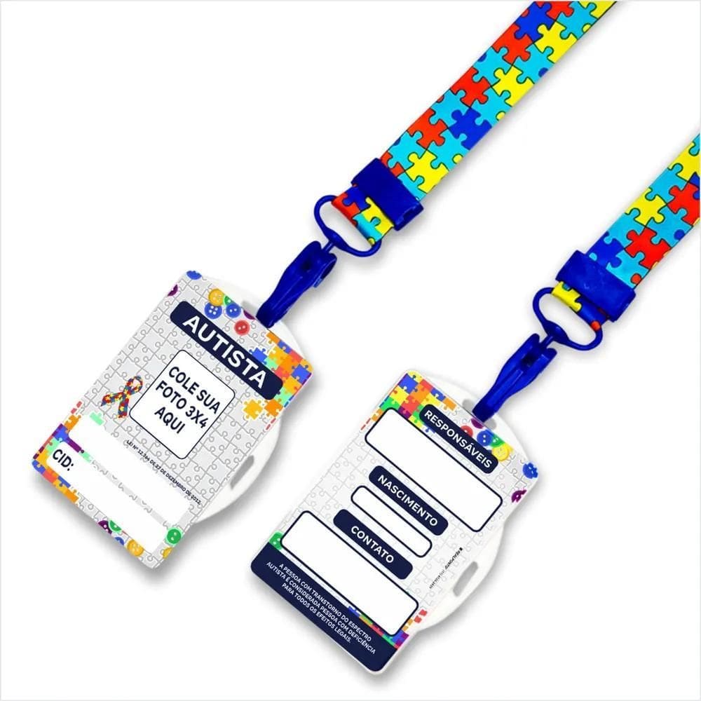 2X 01 Crachá E Cordão De Identificação Para Autistas