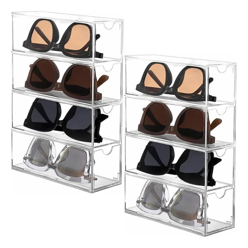 2X 2 Porta Óculos Organizador Estojo 4 Gavetas Acrílico Luxu