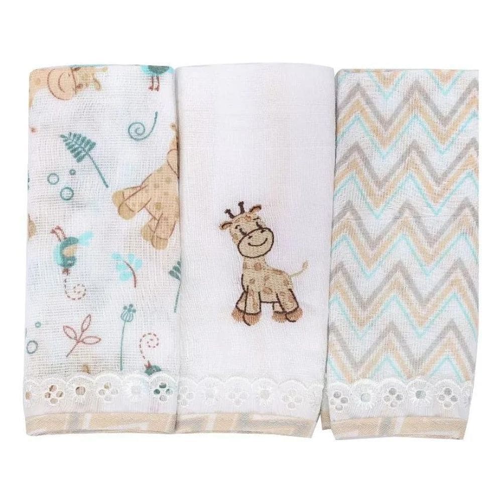 2X Fraldinha De Boca Babete Infantil Kit C/3 100% Algodão Be