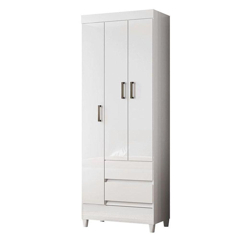 Guarda Roupa Solteiro 3 Portas Com Pés Fit Branco Brilho - Santos Andirá