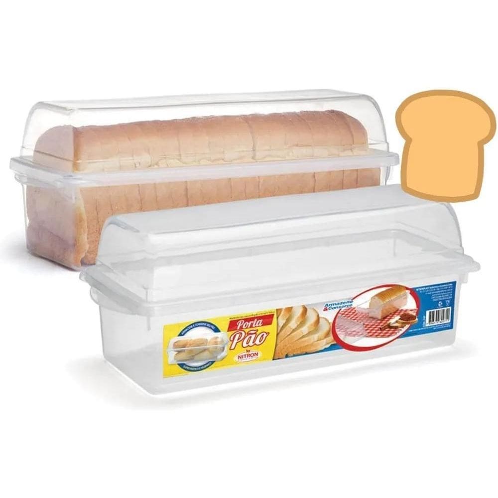 2X Porta Pão De Forma Com Tampa Transparente Pote Resistente