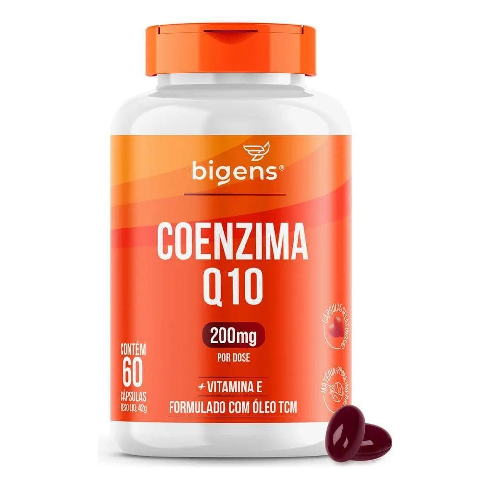 2X Coenzima Q10 200Mg Com Vitamina E 10Mg, 60 Cáps, Bigens S