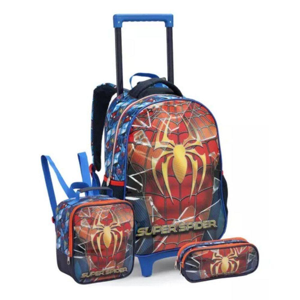 Kit Mochila Rodinhas Lancheira Estojo Homem Aranha Start