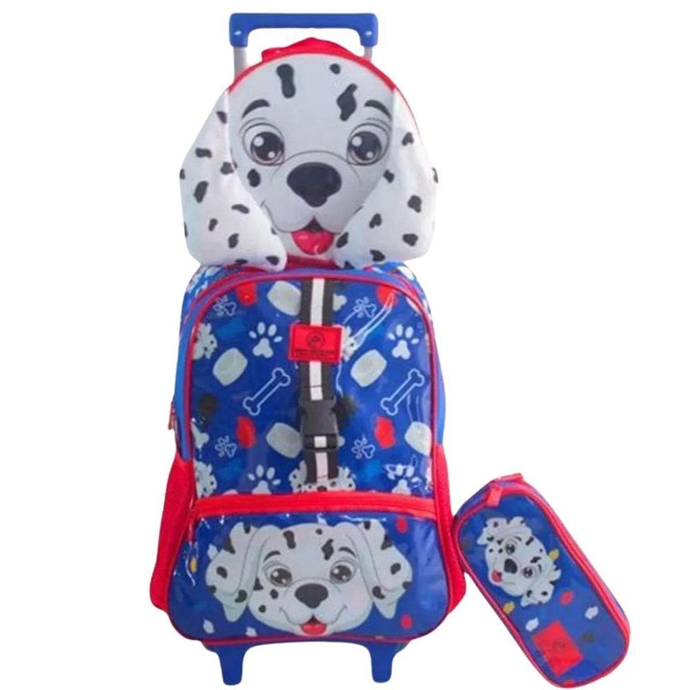 Kit Mochila Rodinha Lancheira Estojo Dog Heróis Azul Yepp