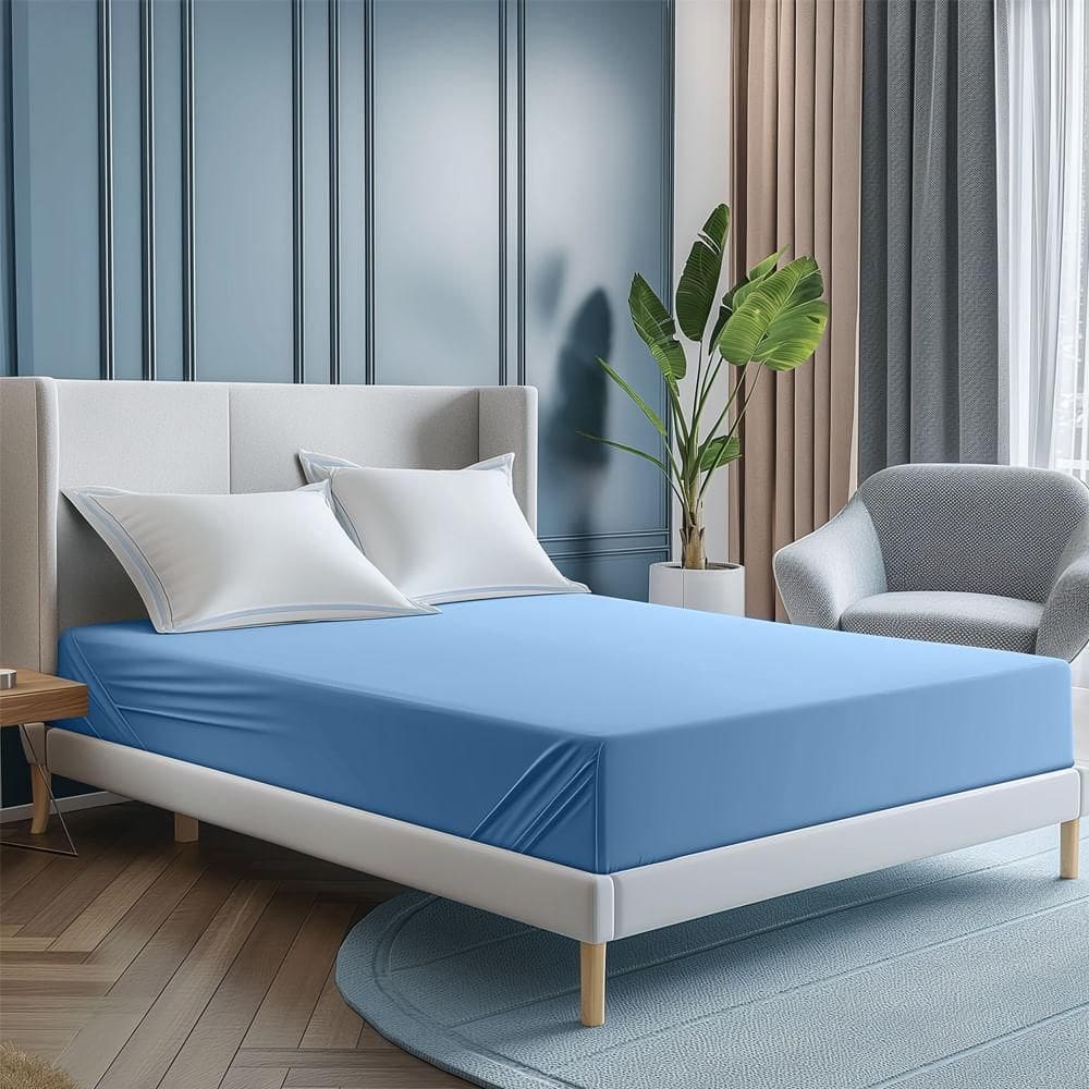 Lençol Solteiro King Elástico 150 Fios - Premium Azul Anil