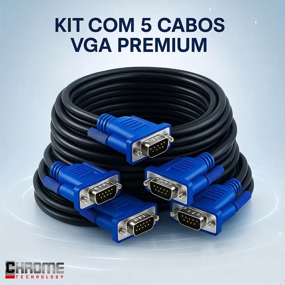 2X Combo 5 Cabos Vga Para Monitor Cabo Resistente Blindado