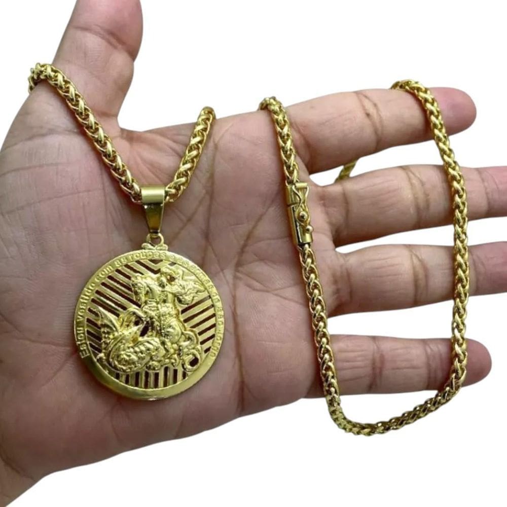 Cordão 5Mm Peruano + Pingente São Jorge - Banhado A Ouro