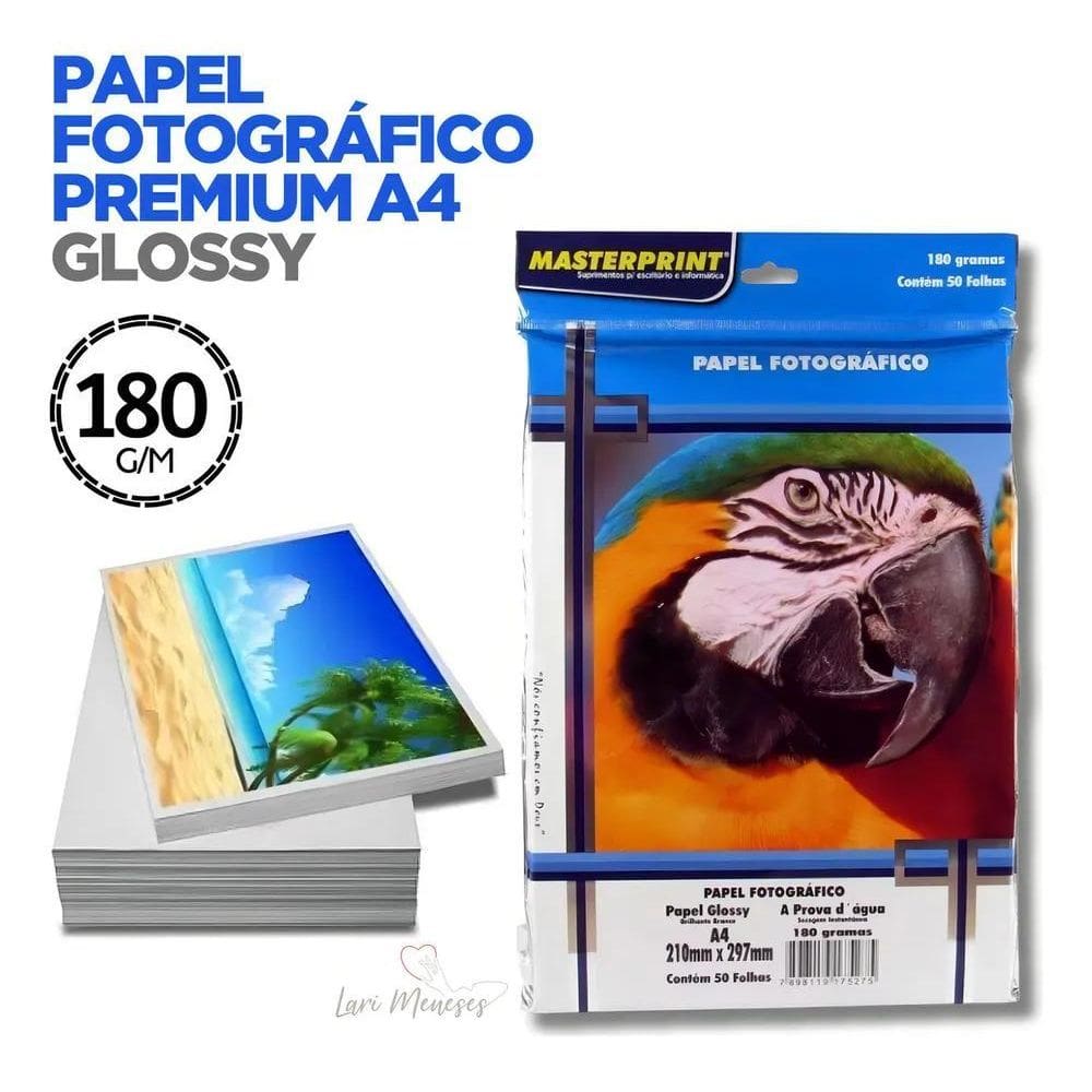 2X Masterprint A4 50 Folhas Papel Fotográfico 180G Brilho
