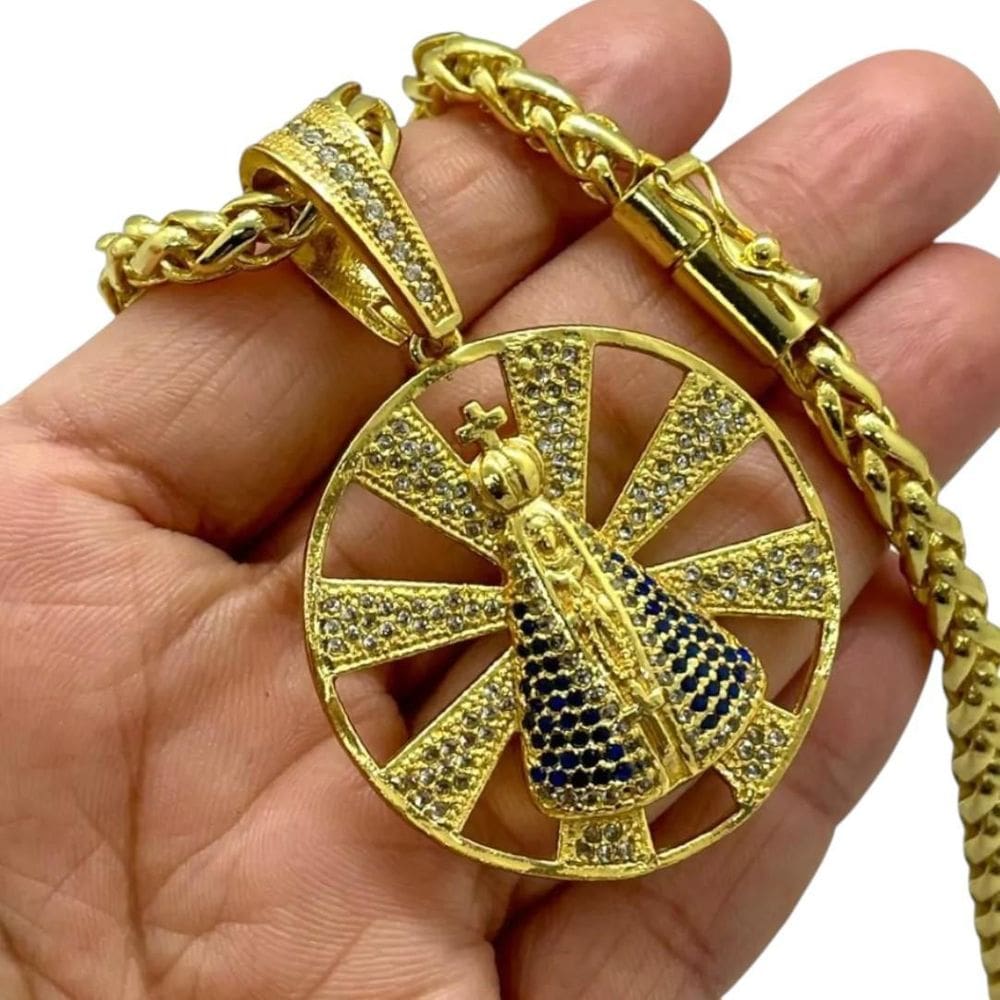 Cordão 8Mm Peruano + Pingente Nossa Senhora - Banhado A Ouro