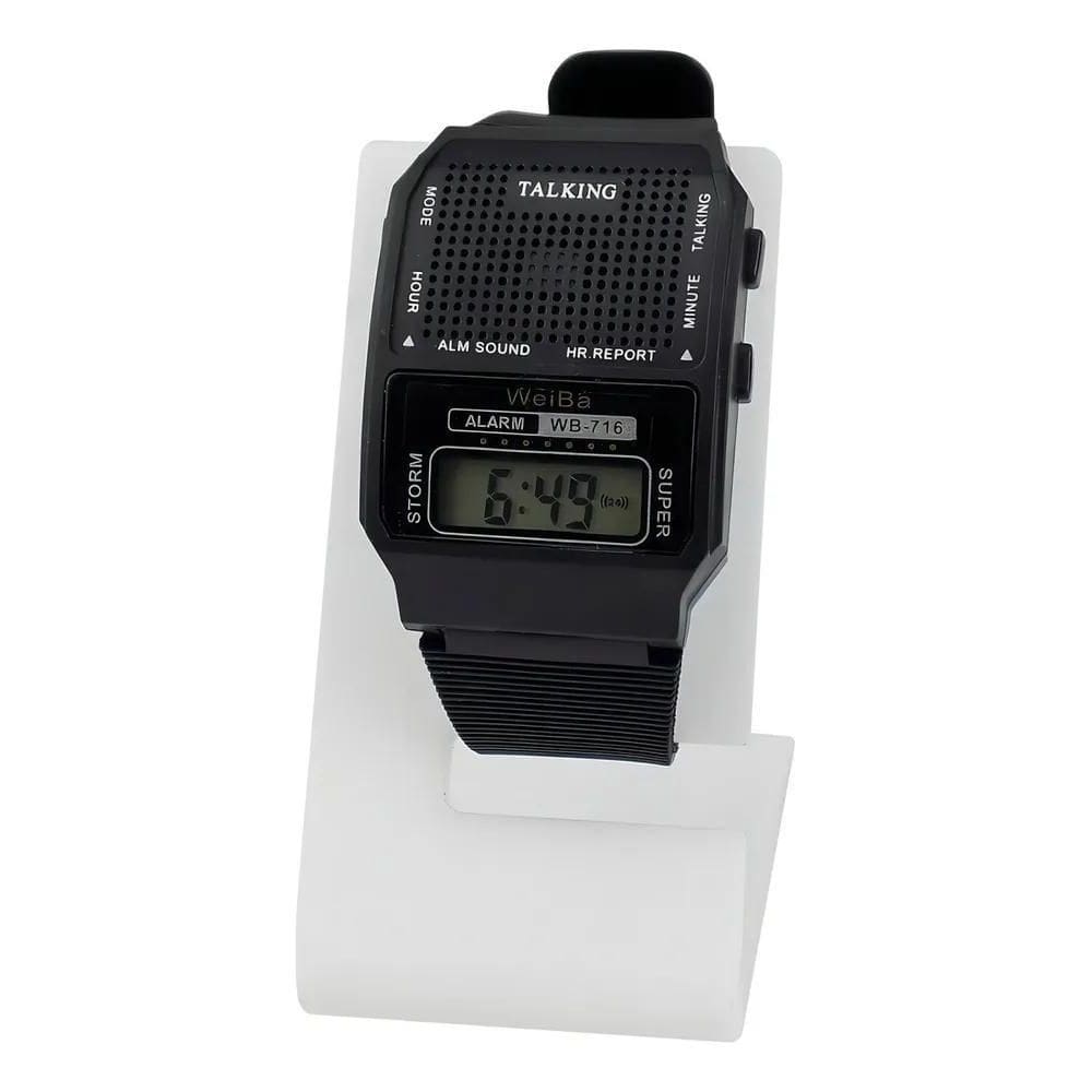 Relogio Pulso Idoso Deficiente Visual Fala Hora Cego - Preto