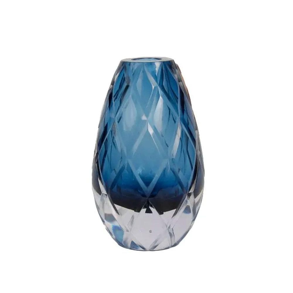 Vaso Oval Vidro Murano Italiano 17Cm Fino Acabamento Azul