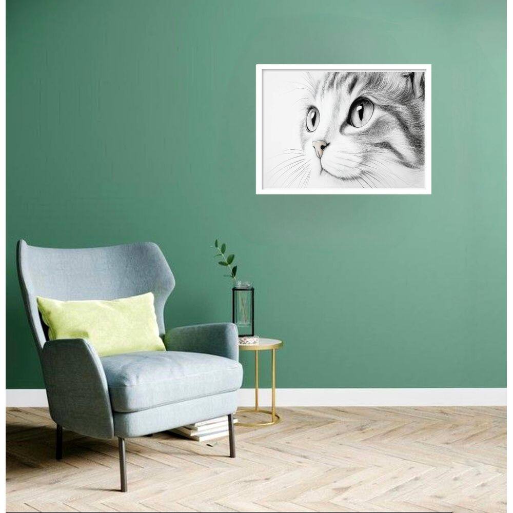 Quadro Decorativo Gato Olhar P&Amp;B - 50X70Cm