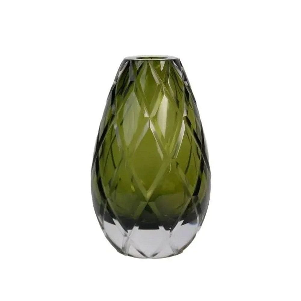 Vaso Oval Vidro Murano Italiano 17Cm Fino Acabamento Verde