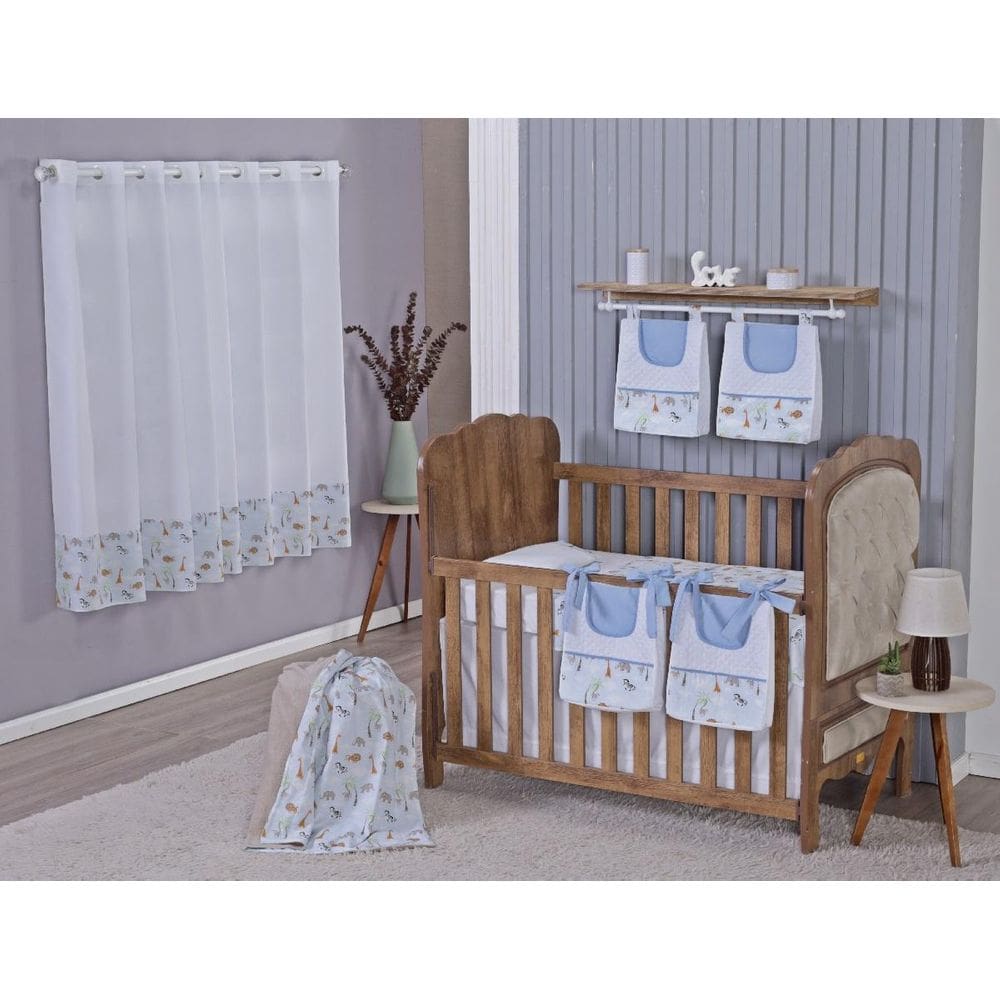 Enxoval Bebe Kit Berço Americano Cortina Algodão Menino