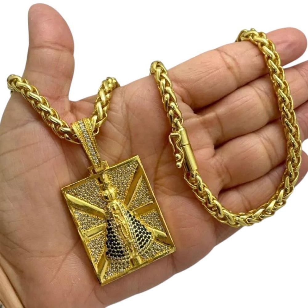 Cordão 8Mm Peruano + Pingente Nossa Senhora - Banhado A Ouro