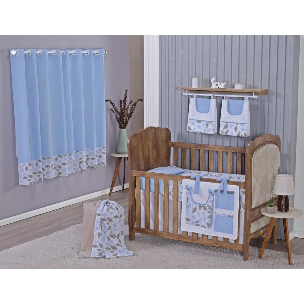 Enxoval Bebe Kit Berço Americano Cortina Algodão Menino