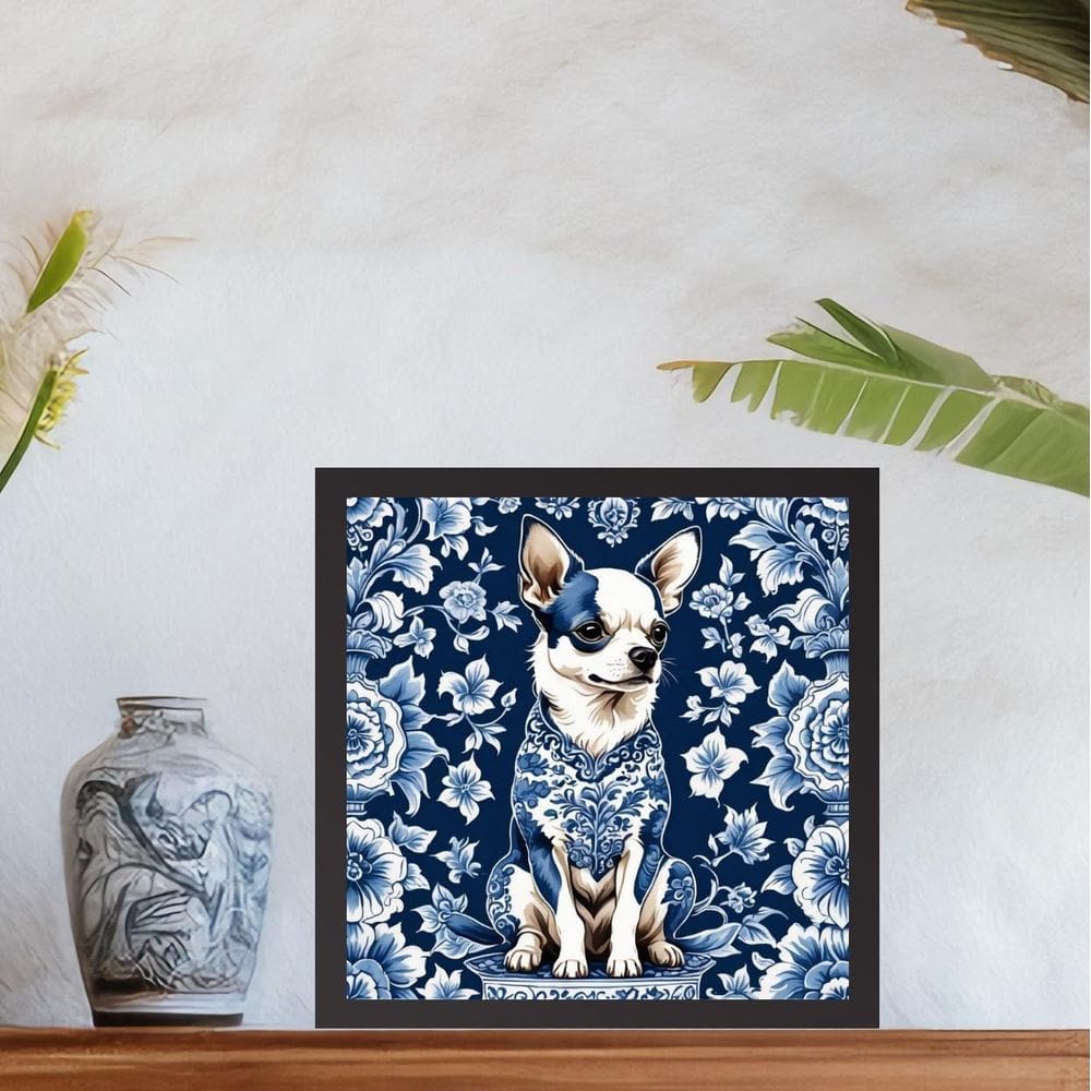 Quadro Cão Chihuahua Estilo Azulejo Português 33X33Cm Vidro