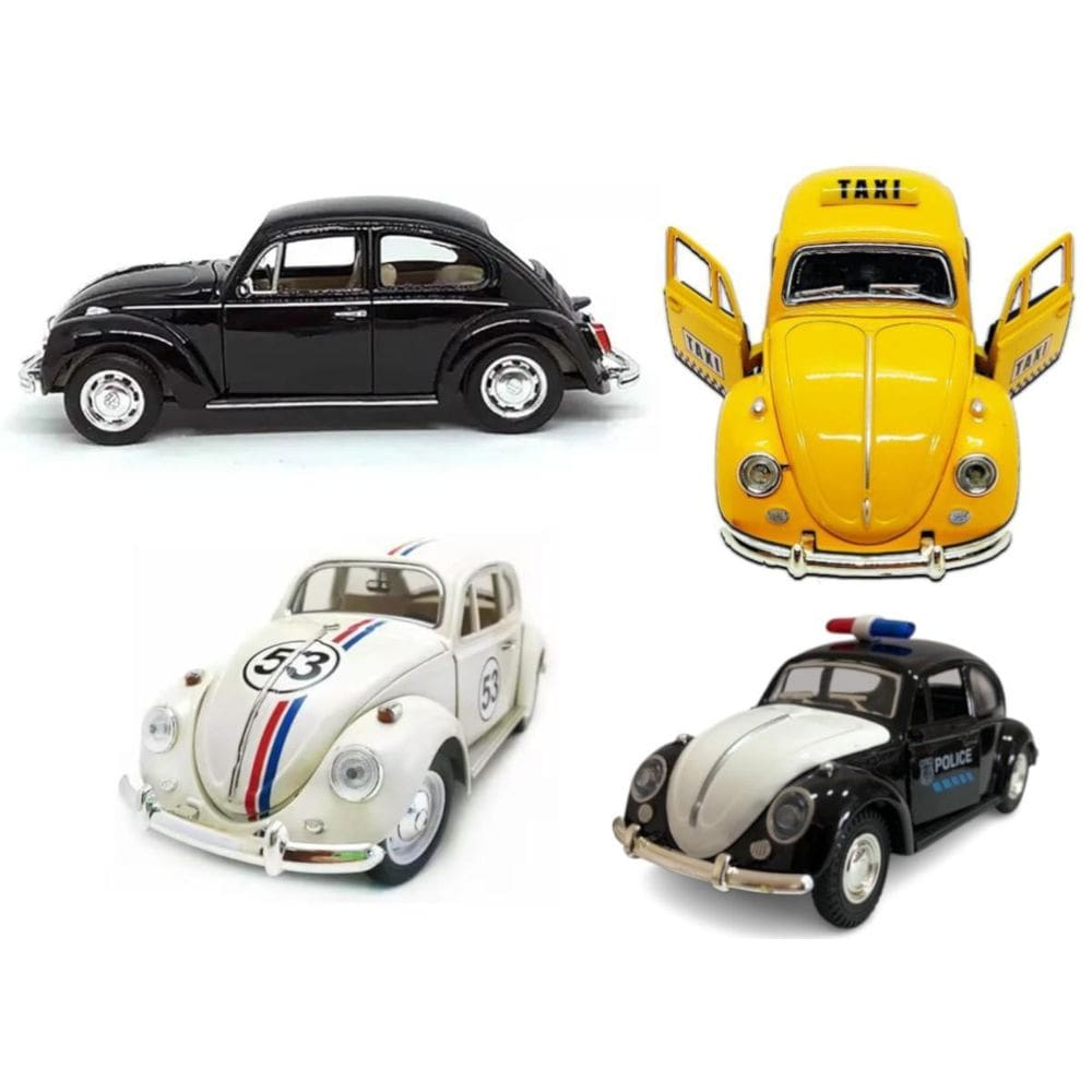 Kit 4 Super Carrinhos Fusca Ferro Fricção Metal Miniatura
