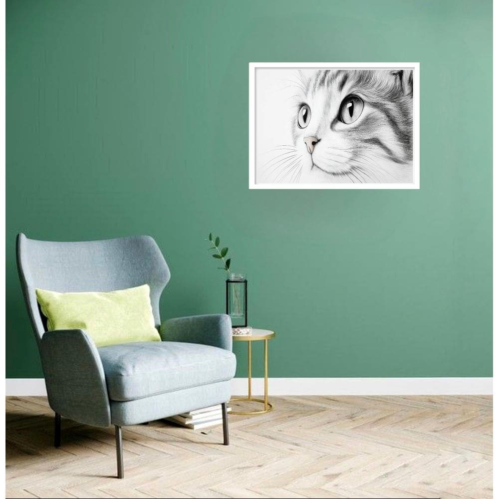 Quadro Decorativo Gato Olhar P&Amp;B - 50X70Cm