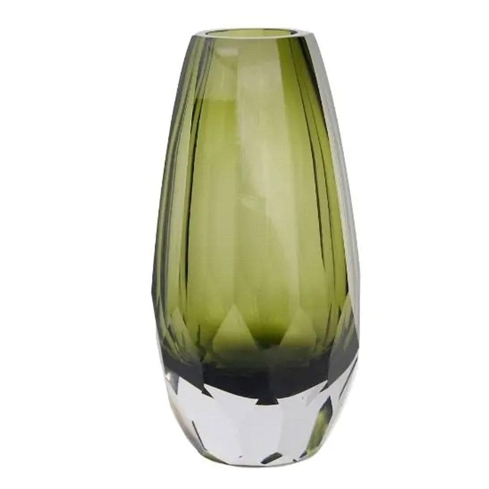 Vaso Oval Vidro Murano Italiano 20Cm Fino Acabamento Verde