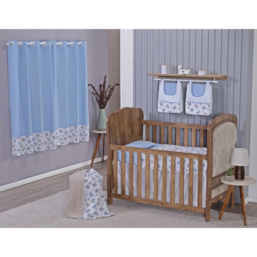 Enxoval Bebe Kit Berço Americano Cortina Algodão Menino