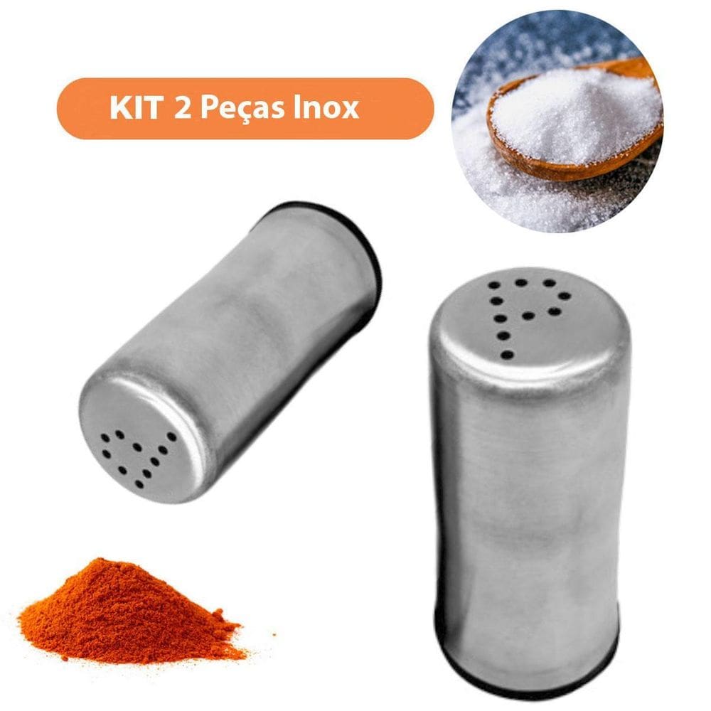 Kit 2 Peças Porta Sal E Pimenta Inox Escovado Design Moderno
