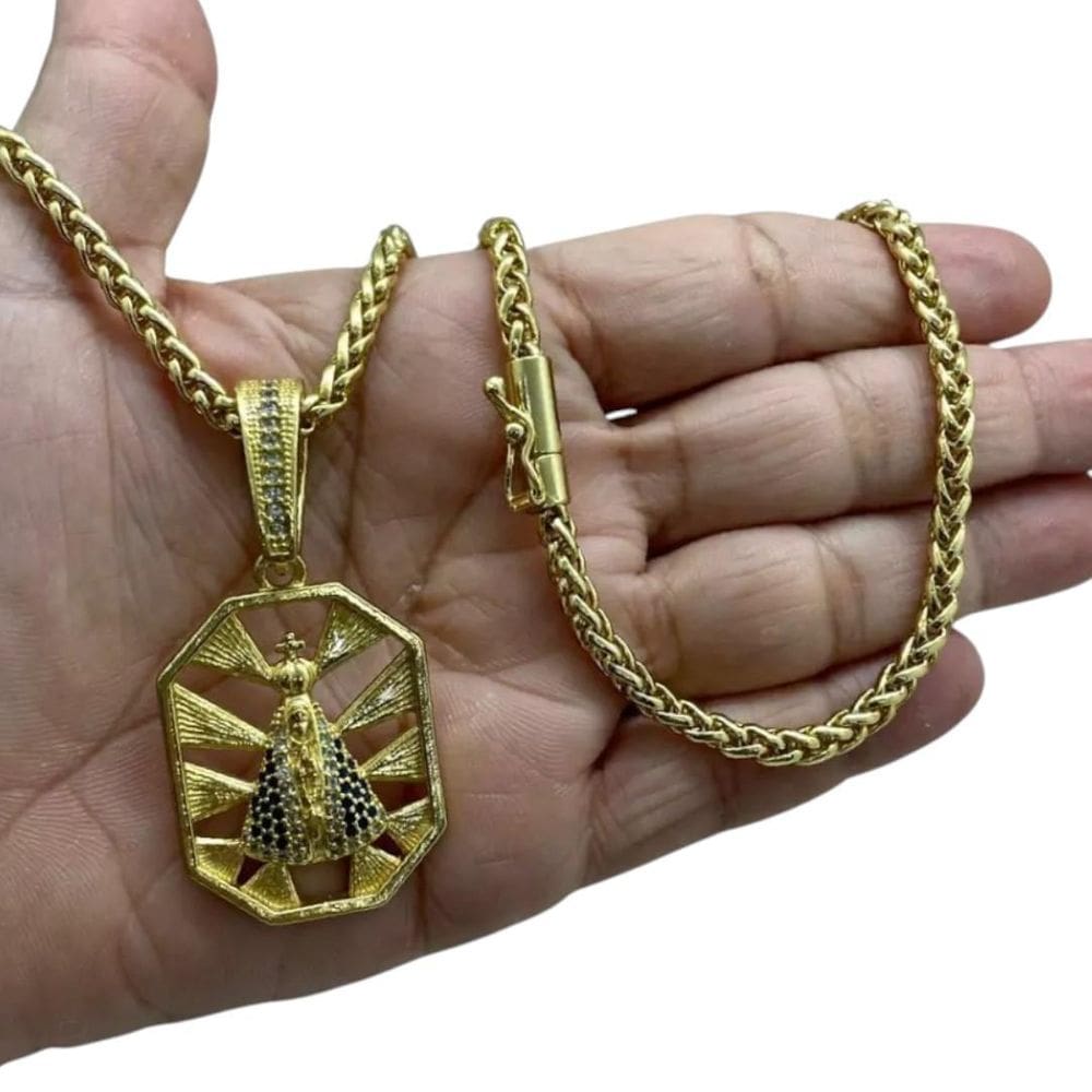Cordão 5Mm Peruano + Pingente Nossa Senhora - Banhado A Ouro